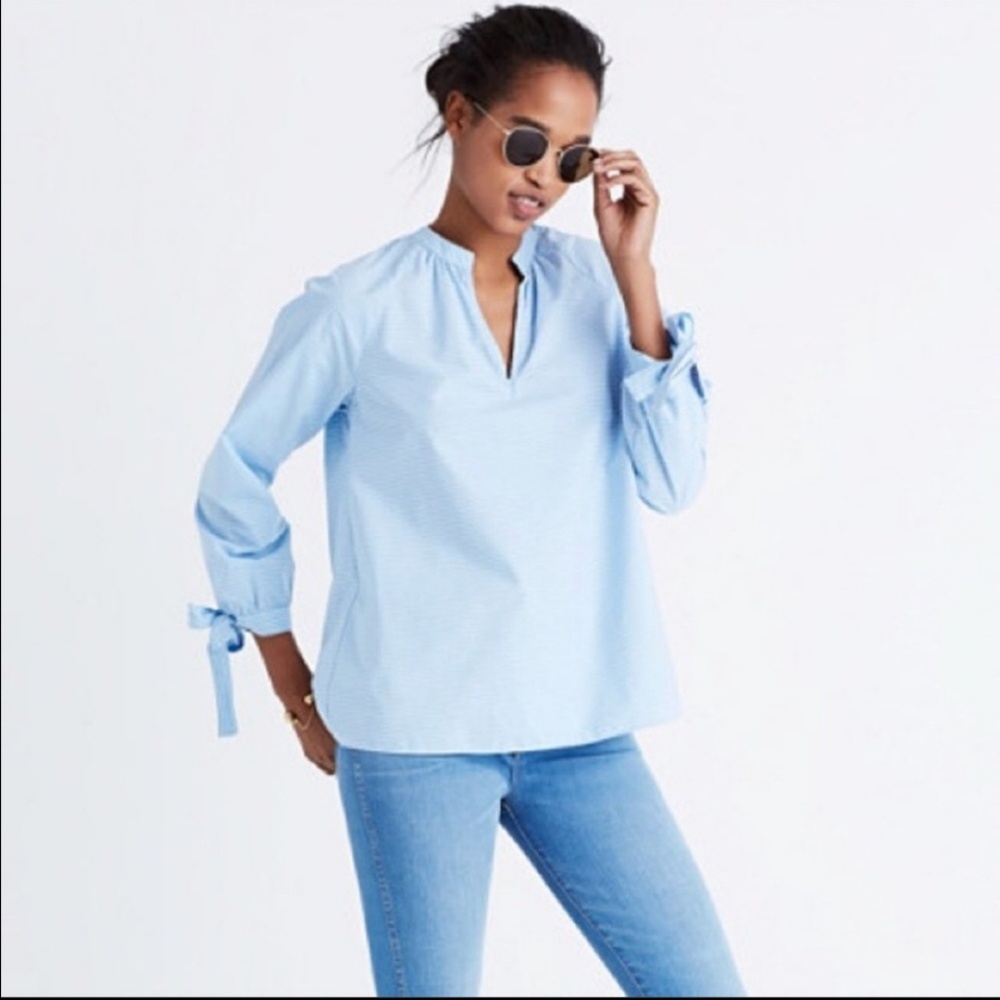 Madewell Blue Striped Blouse 3/4 sleeves
